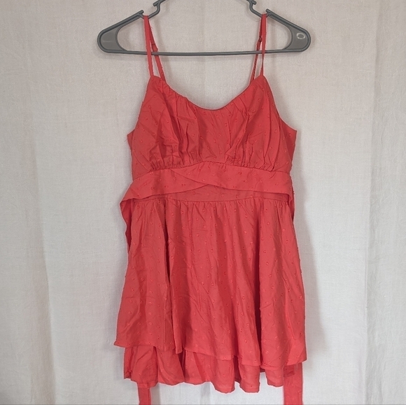 🍉 Japna Coral Pink Tank Tunic Mini Dress Textured Dot Size Medium - Picture 1 of 5
